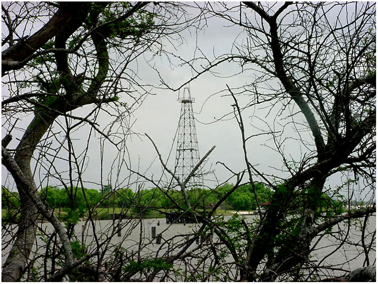 Last standing Oil Derrick at mouth of Goose Lake on Tabbs Bay - Baytown, Texas
