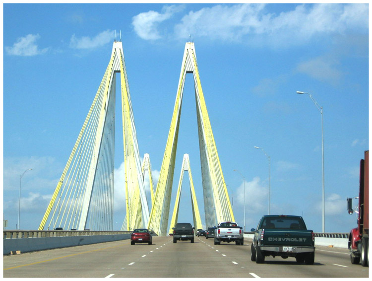 Fred Hartman Bridge heading North into Baytown Texas